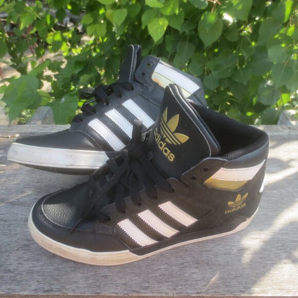Adidas Black Gold and White Hard Court High J Leather Hi-Tops Athletic Sneakers - Picture 7 of 10